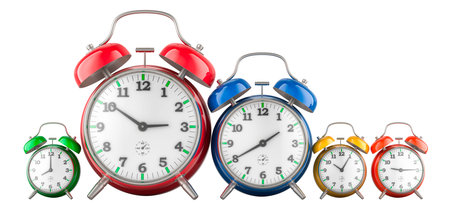 Alarm clocks family, 3D rendering isolated on white background