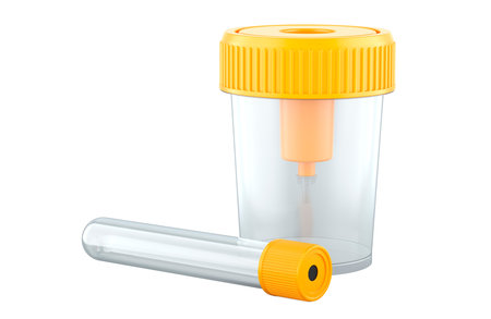 Urine Container With Vacuum Urine Tube. 3D rendering isolated on white background