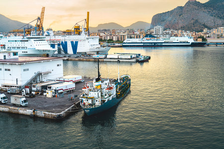Port of Palermo, view from the sea. Italy, Sicilyの写真素材