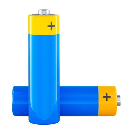 Two AA batteries or Rechargeable AA Batteries, 3D rendering isolated on white backgroundの写真素材
