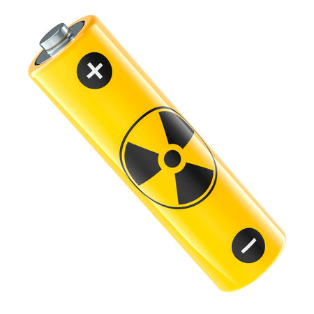 Nuclear energy battery, size AA. 3D rendering isolated on white backgroundの写真素材