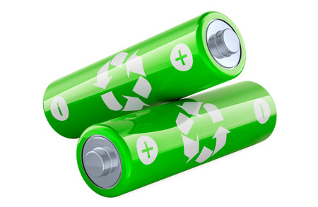 Batteries recycle, size AA. 3D rendering isolated on white backgroundの写真素材