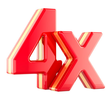 4X red inscription, 3D rendering isolated on white background