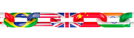 Chain from flags, international relationship concept. 3D rendering isolated on white background