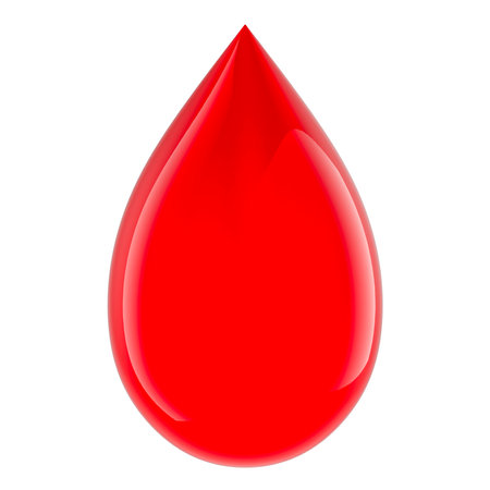 Blood Drop, 3D rendering isolated on white backgroundの写真素材