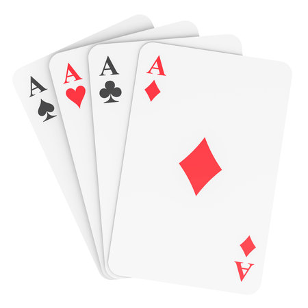Four aces, front view. 3D rendering isolated on white background
