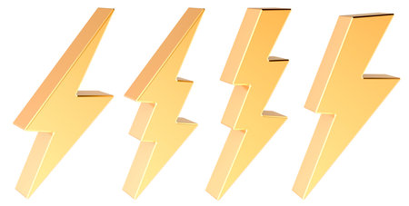 Lightning icons, different shapes. 3D rendering isolated on white backgroundの写真素材