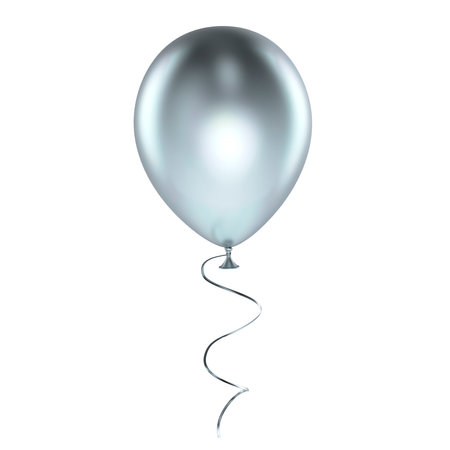 Silver party balloon, 3D rendering isolated on white backgroundの写真素材