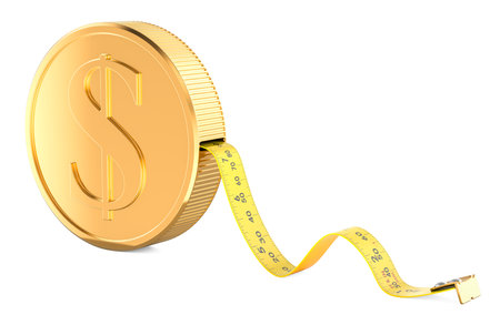 Dollar exchange rate, measuring concept. 3D rendering isolated on white backgroundの写真素材