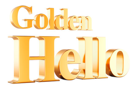 Golden Hello, 3D rendering isolated on white backgroundの写真素材