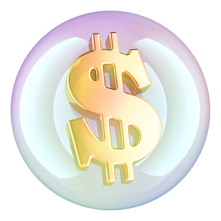 Financial bubble, concept. Dollar inside symbol soap bubble. 3D rendering isolated on white backgroundの写真素材