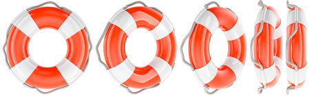 Lifebelt, lifebuoy. Different views and angles. 3D rendering isolated on white background