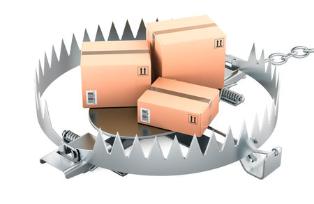Bear trap with parcels inside, 3D rendering isolated on white background