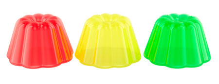 Red, yellow and green jellies. 3D rendering isolated on white backgroundの写真素材