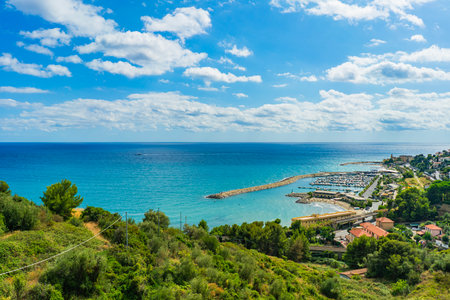 Coastal View of Laigueglia, Liguria, Italy. Marina and Blue Sea Landscapeの写真素材