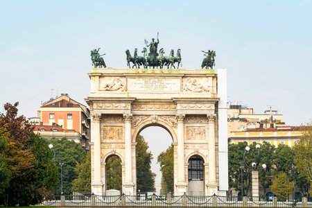 Arco della Pace in Milan, historic triumphal arch and city landmarkの写真素材