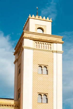 Minaret of mosque in Malaga with traditional Moorish design. Andalusia, Spainの写真素材