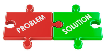 Problem and solution, puzzle pieces. 3D rendering isolated on white background
