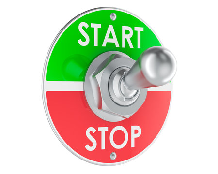 Toggle switch start and stop sections, 3D rendering isolated on white background