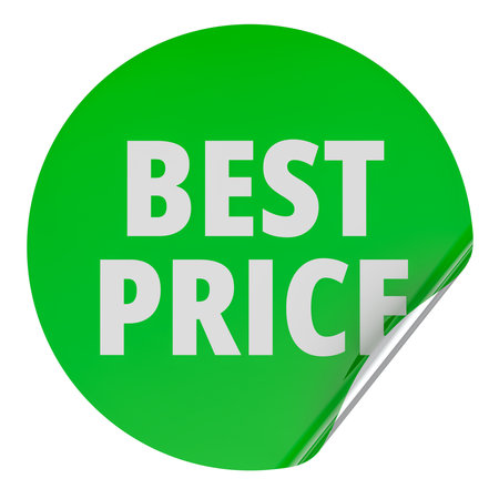 Best Price sticker with curled edge. 3D rendering isolated on white backgroundの写真素材