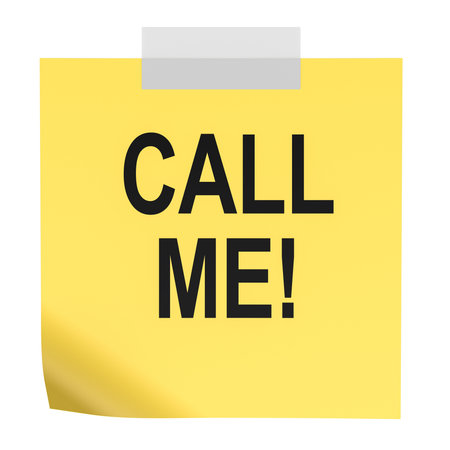 Call Me, yellow sticky note. 3D rendering isolated on white backgroundの写真素材