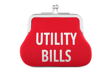 Utility Bills, coin purse with text. 3D rendering isolated on white background