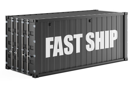Fast Ship concept with shipping container. 3D rendering isolated on white background