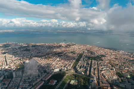 Aerial view of Lisbon city and Tagus river, Portugal