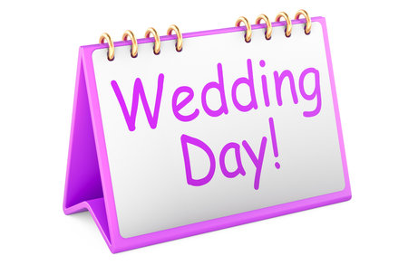 Wedding day, desk calendar. 3D rendering isolated on white backgroundの写真素材