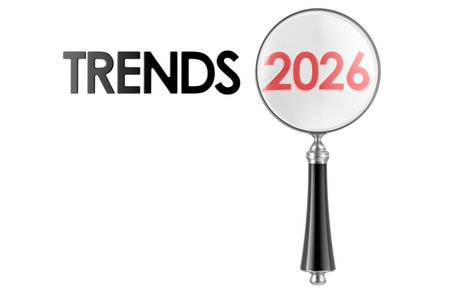 Trends 2026 under magnifying glass. 3D rendering isolated on white background