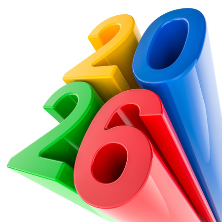 2026 stretched colored, inscription, 3D rendering isolated on white background