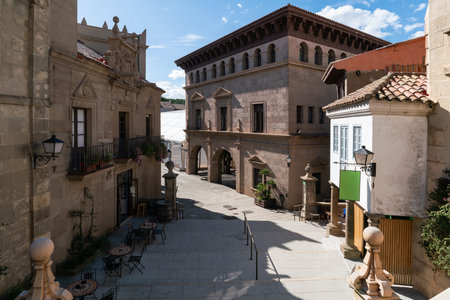 Poble Espanyol historic village street in Barcelona, Spain