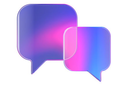 Transparent gradient chat bubbles icon, messaging and communication concept. 3D rendering isolated on white backgroundの写真素材