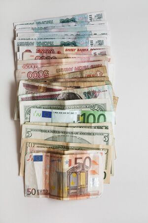 pile of the money,  dollars, euro, roubles, banknotes, Money, の写真素材