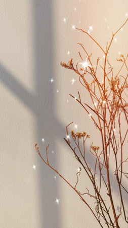 Aesthetic beige, dried flower with shadow, glitter design