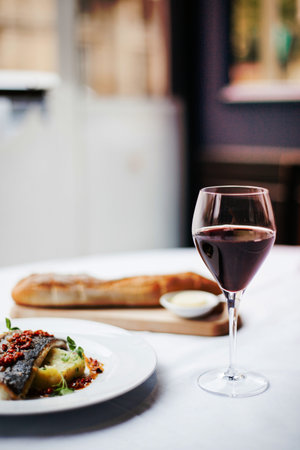 Italian dish, red wineの写真素材