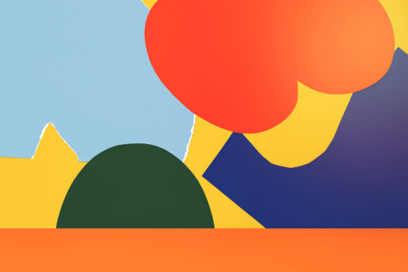 Orange memphis shapes product backdrop, creative paper craftの写真素材