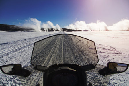 Snowmobile views of Lower Geyser Basinの写真素材