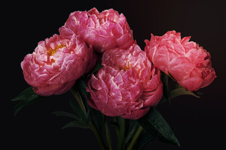 Pink peony flower background, design spaceの写真素材