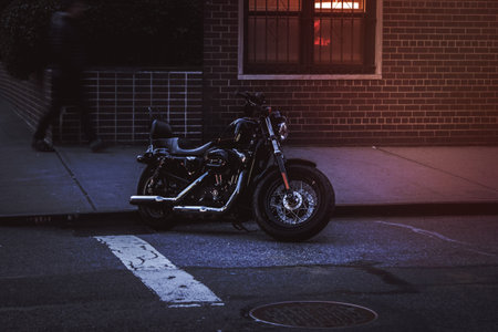 black motorcycle on streetの写真素材