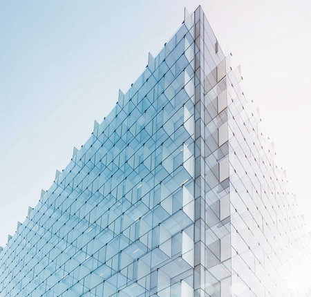 The edge of a building facade with glass plates on it in Madrid.の写真素材