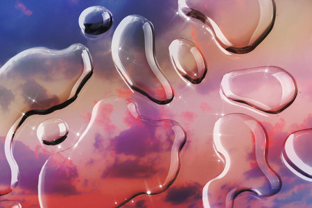 Water drops texture background, aesthetic pastel sky designの写真素材