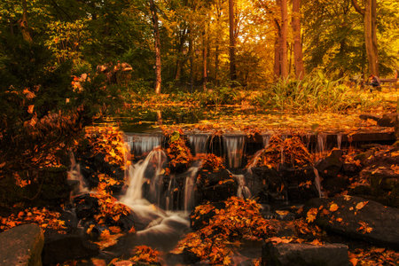 Waterfall in autumn.の写真素材