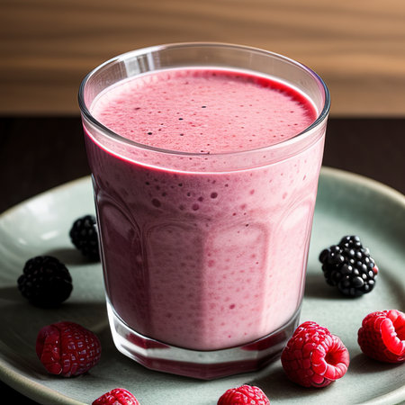 Blackberry, raspberry and cherry milk smoothie with mintの素材