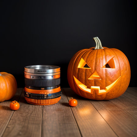Halloween Elements on Orange Backgroundの素材