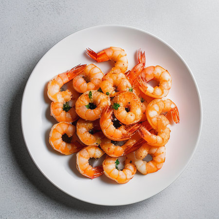 fresh prawns piled isolated on white backgroundの素材