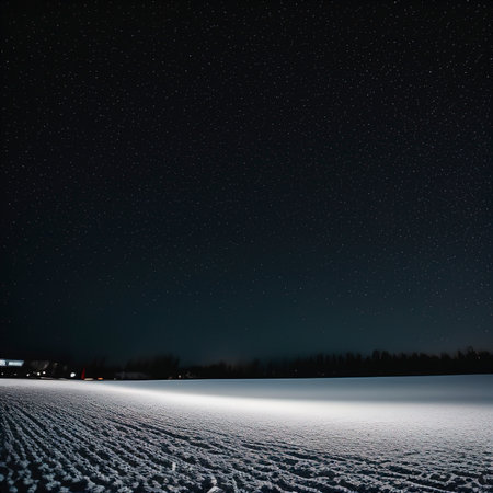 Empty dark, winter scene with snowflakes, winter dark background. Abstract snow, blizzard. Abstract light, rays, snow. Winter nightの素材