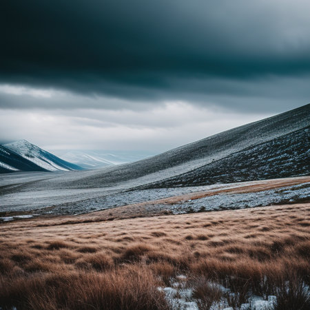 Fantastic evening winter landscape. Dramatic overcast sky. Creative collage. Beauty worldの素材