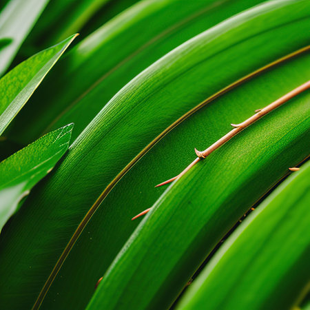 Close up of pine leaves in bright green color toneの素材