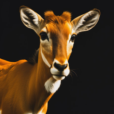 Portrait of an antelope on a black background with space for textの素材